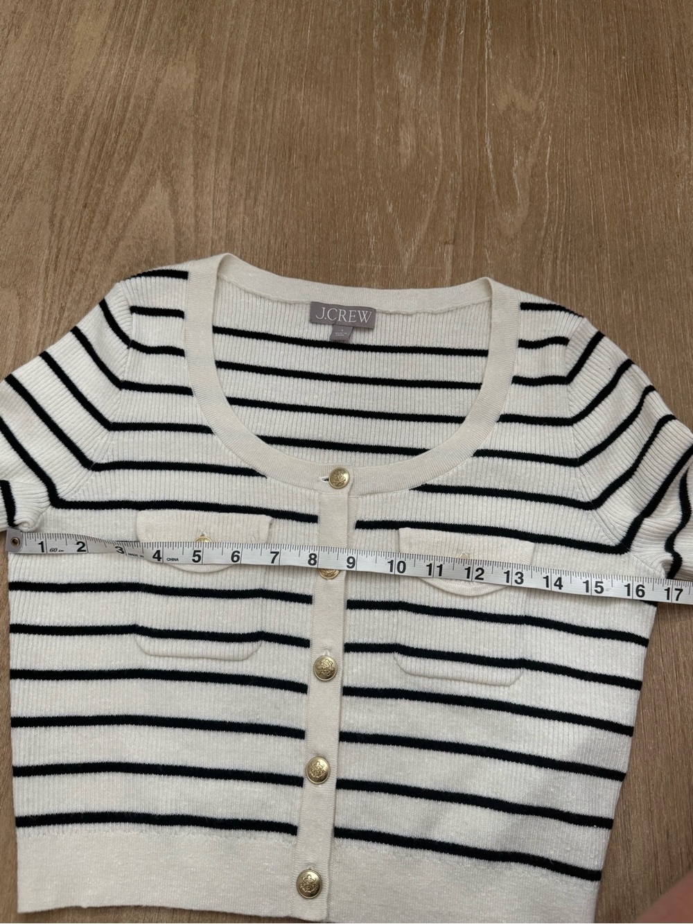 J.Crew Striped Cropped Short-Sleeve Cardigan Sweater Tee – Size small - Picture 5 of 8